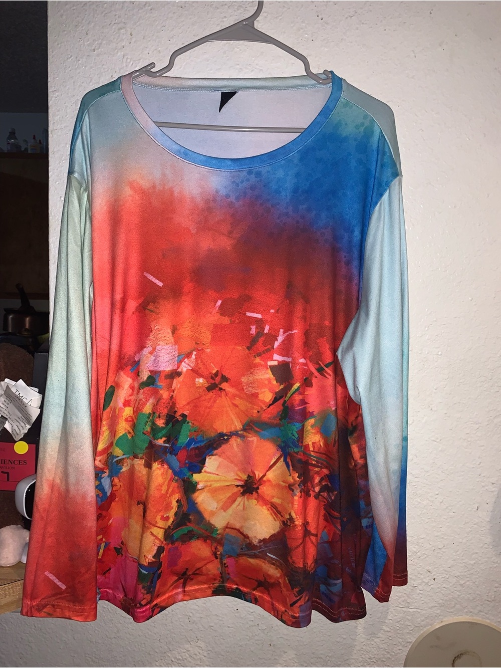Vibrant Floral Ombre Long-Sleeve Top
